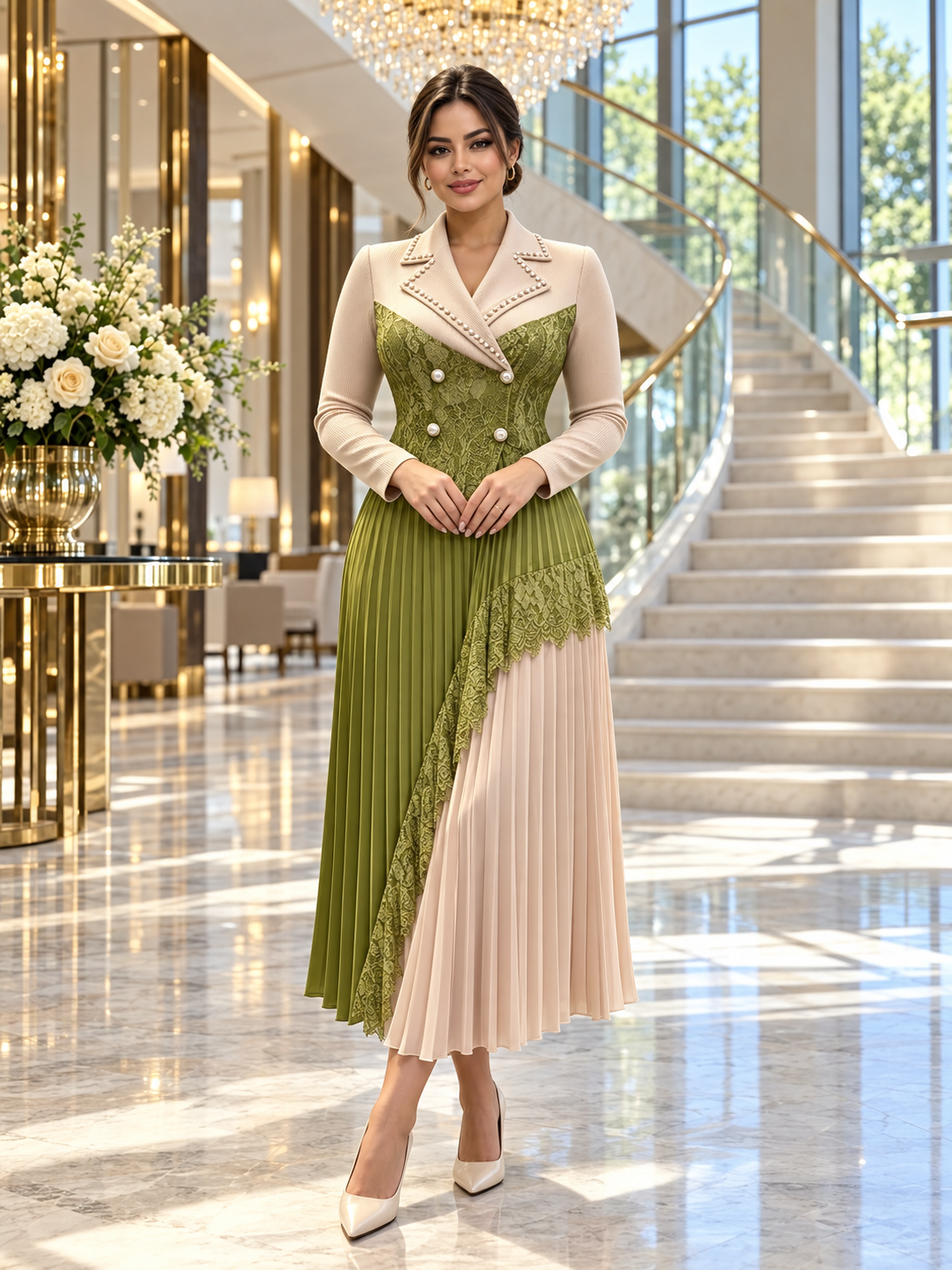 Odalys™ | Lapel-Collar Pleated Maxi Dress