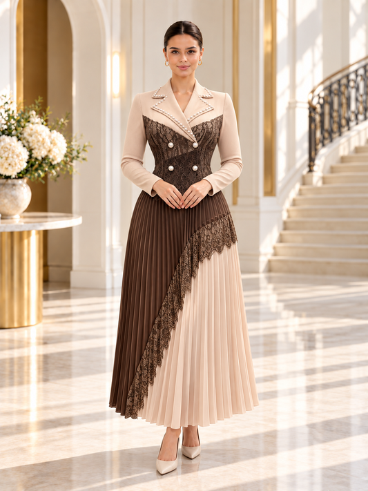 Odalys™ | Lapel-Collar Pleated Maxi Dress