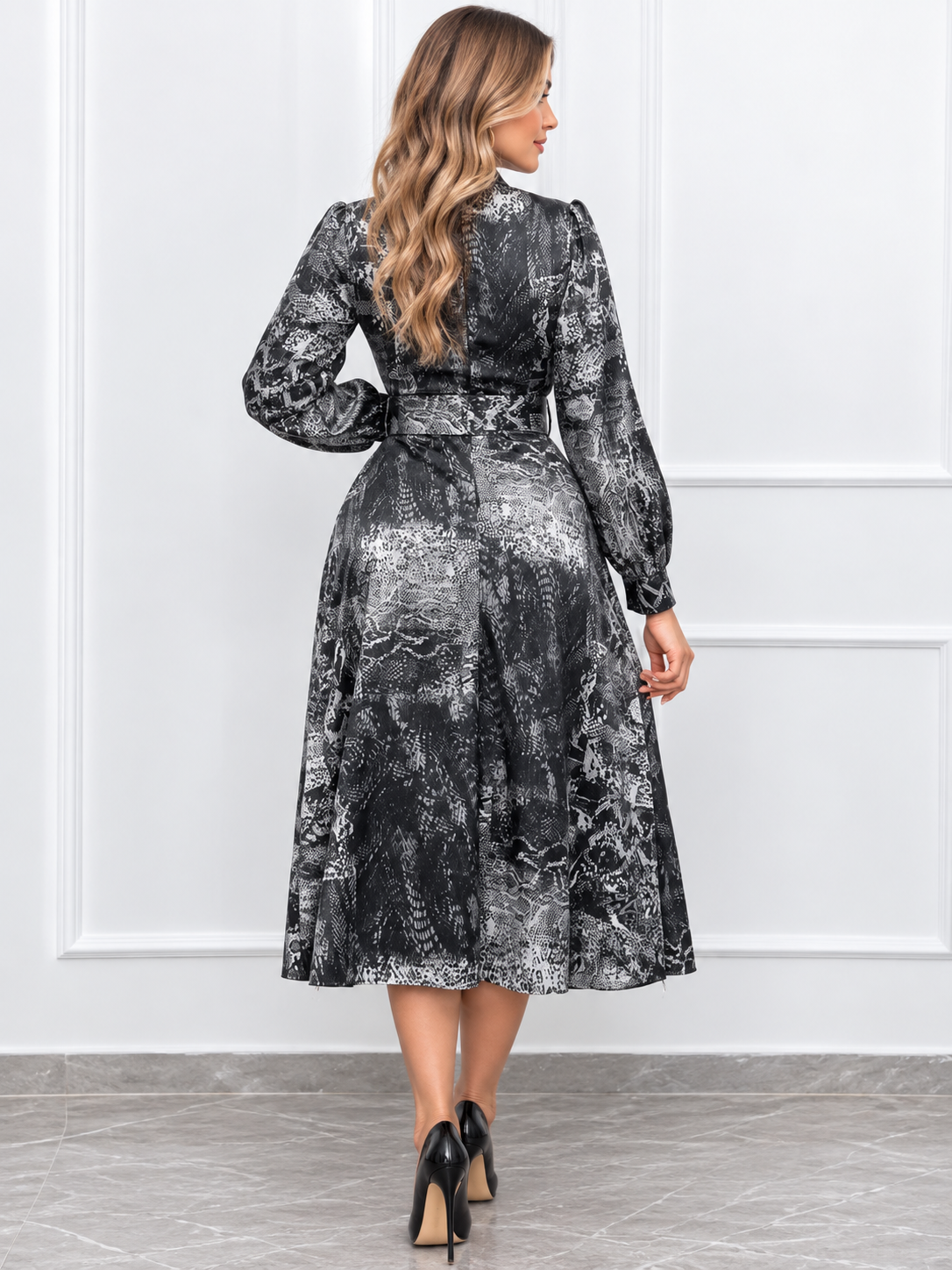 Cordelia™ | Floral Chiffon Bow-Neck Midi Dress