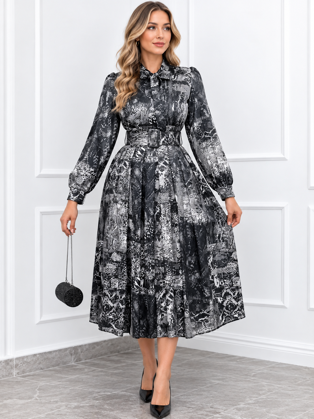 Cordelia™ | Floral Chiffon Bow-Neck Midi Dress