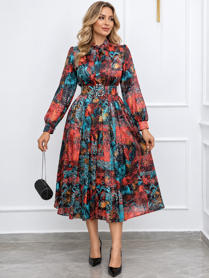 Cordelia™ | Floral Chiffon Bow-Neck Midi Dress