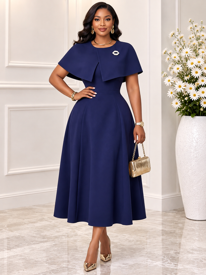 Celestine™ | Cape-Overlay A-Line Midi Dress