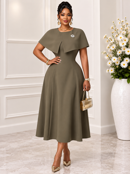 Celestine™ | Cape-Overlay A-Line Midi Dress