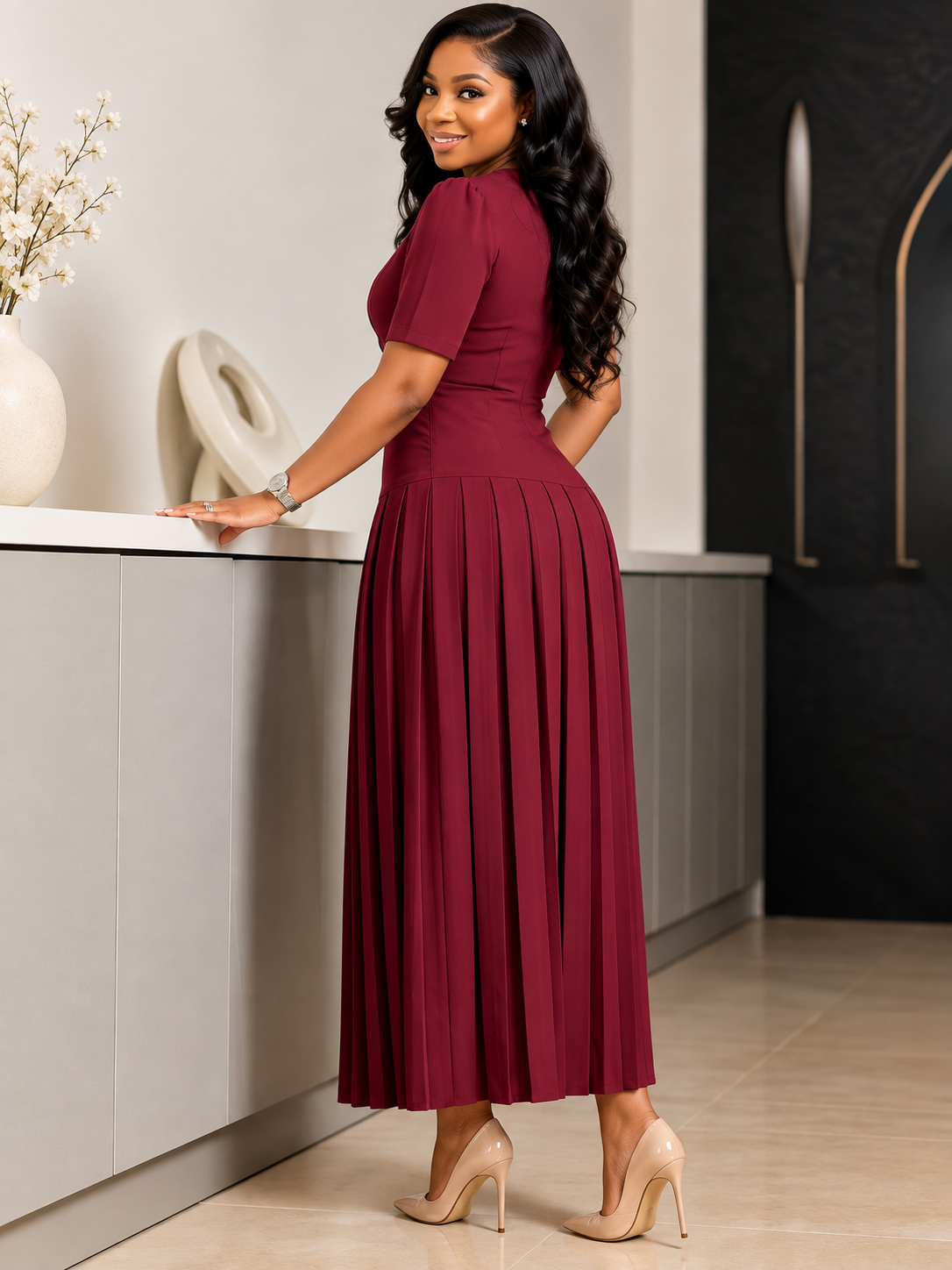 Adaeze™ | Smocked-Bodice Pleated Maxi Dress