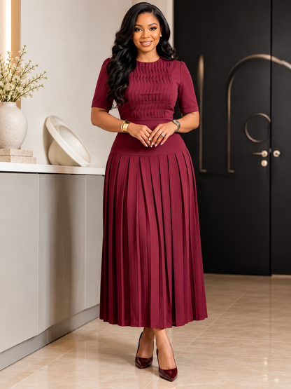 Adaeze™ | Smocked-Bodice Pleated Maxi Dress