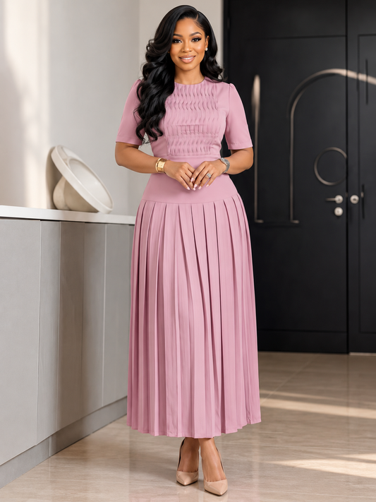 Adaeze™ | Smocked-Bodice Pleated Maxi Dress