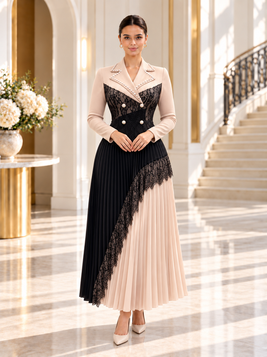 Odalys™ | Lapel-Collar Pleated Maxi Dress