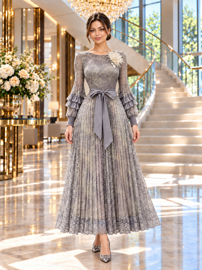 Amira™ | Lace-Bodice Pleated Maxi Gown