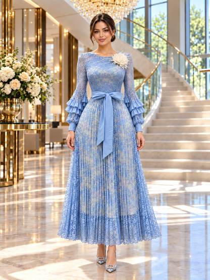 Amira™ | Lace-Bodice Pleated Maxi Gown