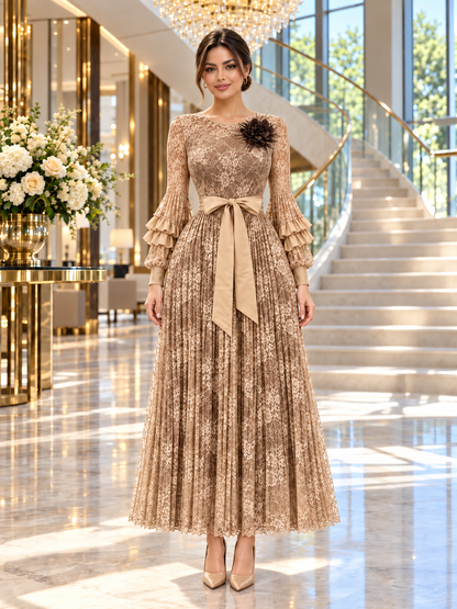 Amira™ | Lace-Bodice Pleated Maxi Gown