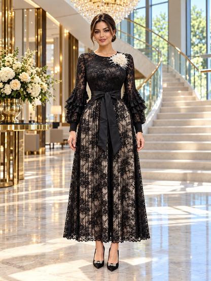 Amira™ | Lace-Bodice Pleated Maxi Gown