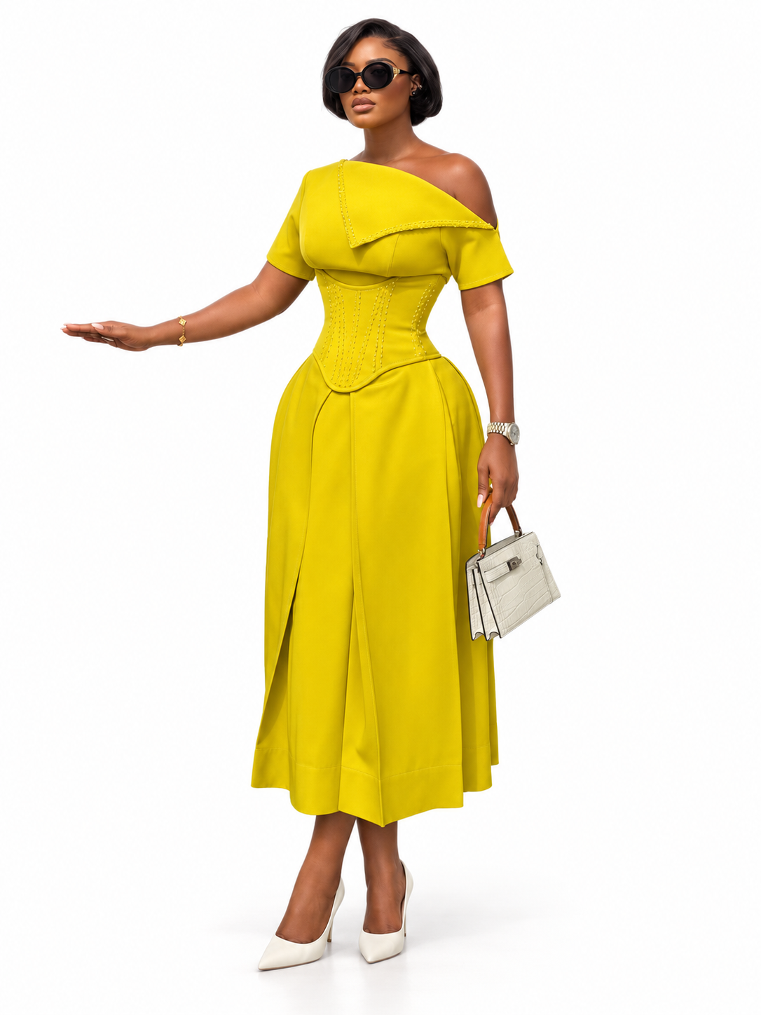 Amara Belle™ | Asymmetric One-Shoulder Corset Midi Dress