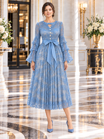 Séraphine™ | Lace-Bodice Micro-Pleated Midi Dress