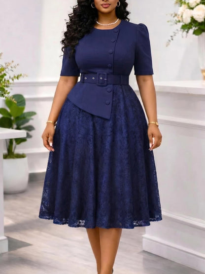 Rosalind™ | Belted Lace-Skirt Occasion Dress