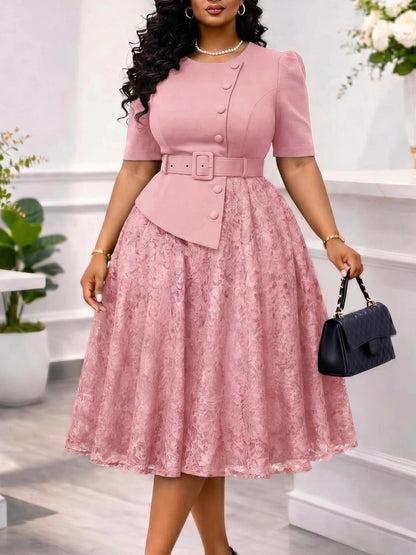 Rosalind™ | Belted Lace-Skirt Occasion Dress