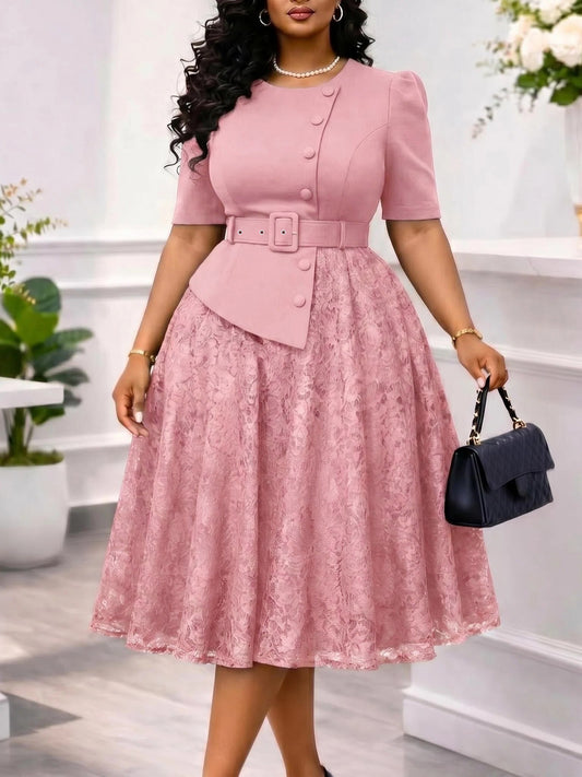 Rosalind™ | Belted Lace-Skirt Occasion Dress