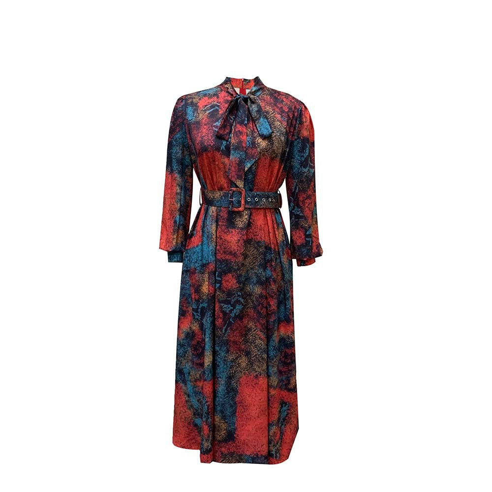 Cordelia™ | Floral Chiffon Bow-Neck Midi Dress