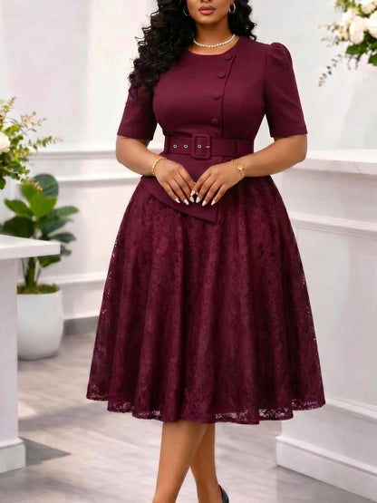 Rosalind™ | Belted Lace-Skirt Occasion Dress