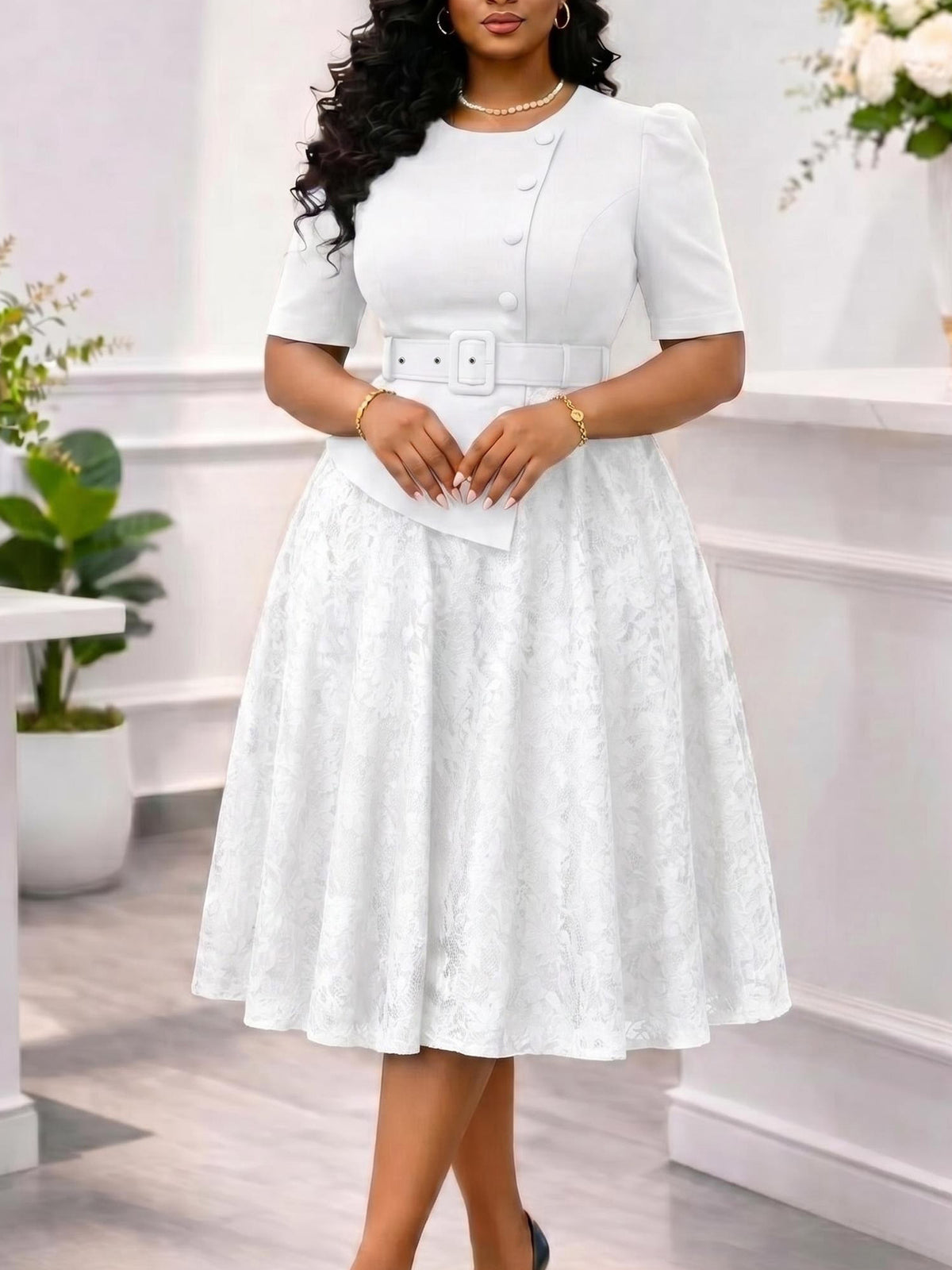 Rosalind™ | Belted Lace-Skirt Occasion Dress