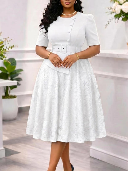 Rosalind™ | Belted Lace-Skirt Occasion Dress