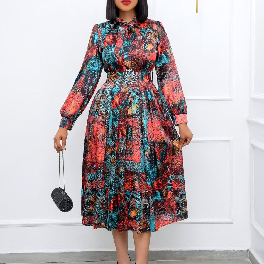 Cordelia™ | Floral Chiffon Bow-Neck Midi Dress