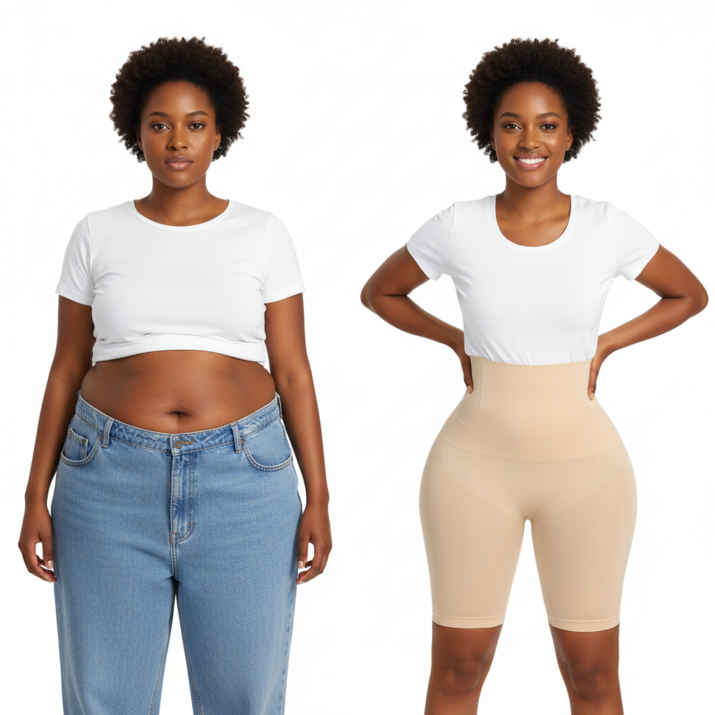 Before and After Beige Shapewear Transformation
