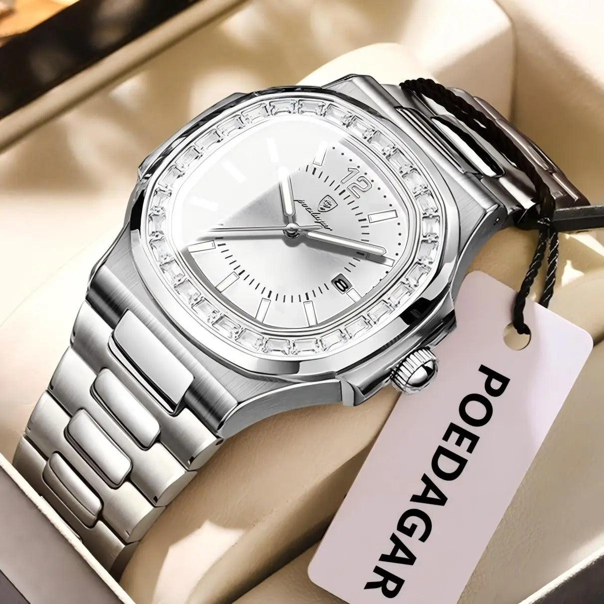 POEDAGAR™ | Square Stainless Steel Business Watch