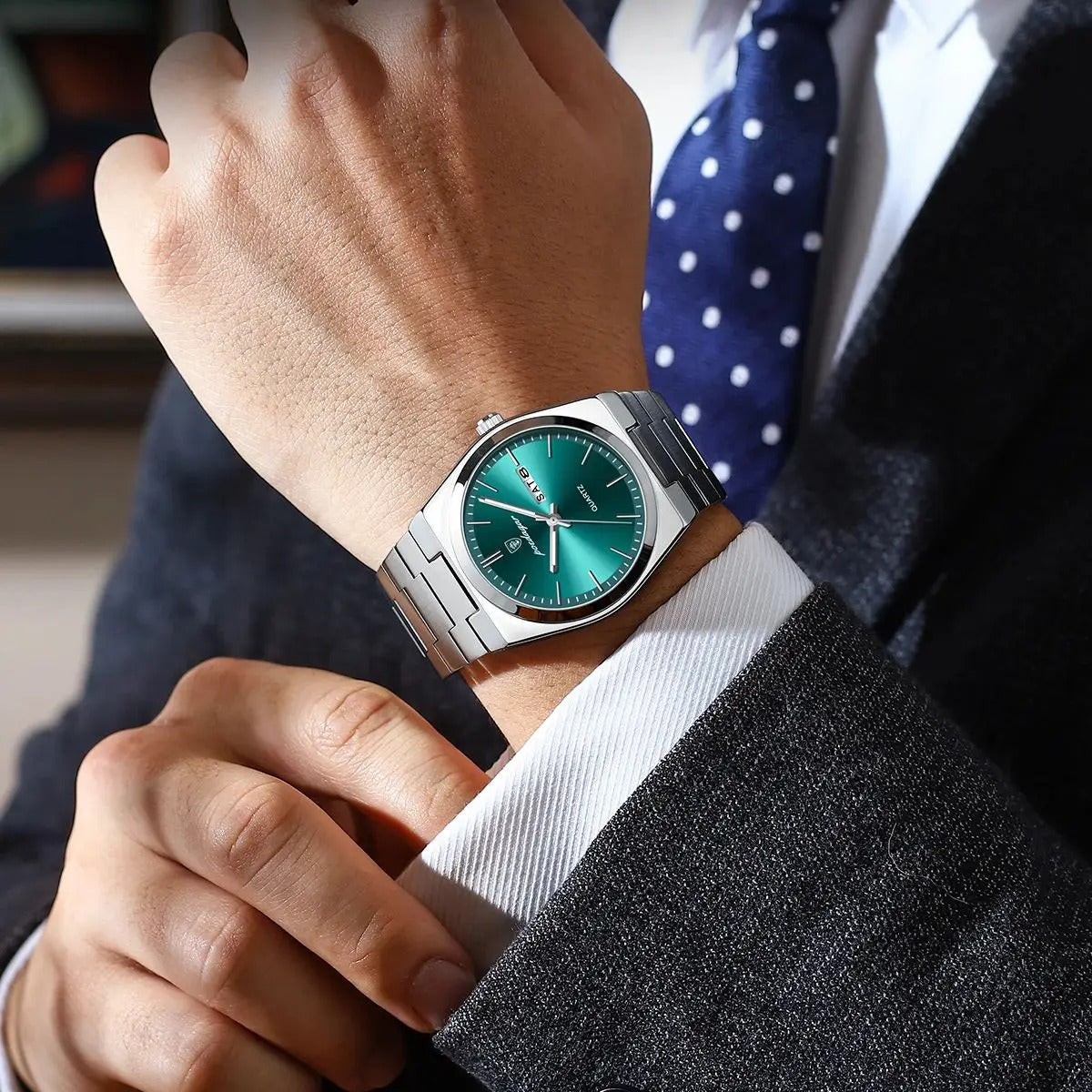 Poedagar Rexo Luxury watch- Silver Green