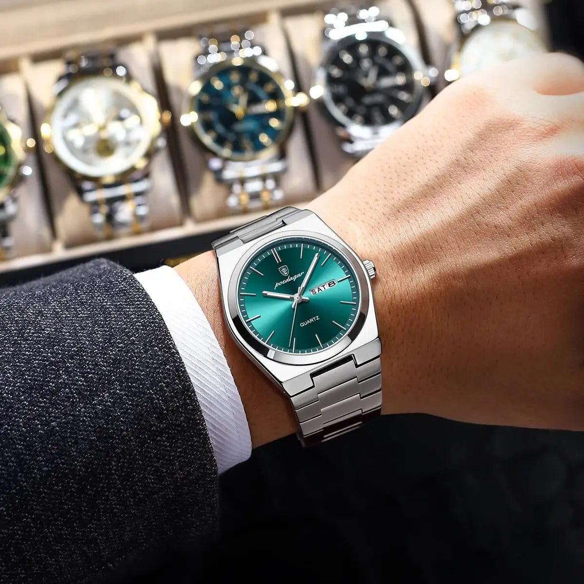 Poedagar Rexo Luxury watch- Silver Green